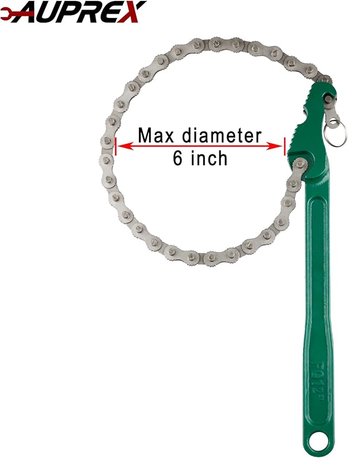 AUPREX 12 Inch Sturdy Carbon Steel Adjustable Heavy Duty Ratcheting Chain Oil Filter Wrench Reversible Chain Style Pipe Fitter With Multi-Purpose