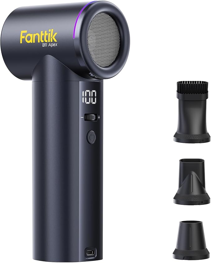 Fanttik B11 Apex Electric Air Duster, High-Performance Compressed Air Duster, 100 Gears Adjustable, One-tap Booster, 42.12Wh Rechargeable Battery, Electric Duster for PC, Workshop, Car Interior