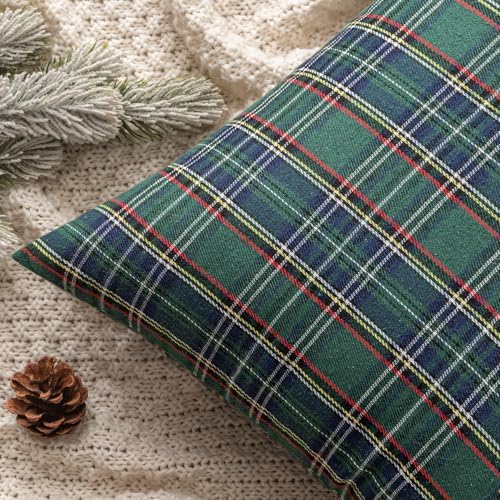 MIULEE Christmas Plaid Pillow Covers Scottish Tartan 22x22 Green
