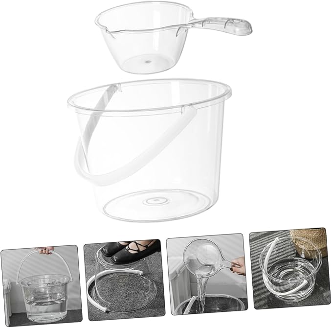 PRETYZOOM 1Set Large Capacity Plastic Bucket with Handle and Scoop Versatile Water Holder for Gardening Home and Kitchen Use Transparent Foot Bath and Wash Basin