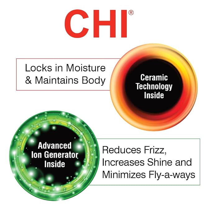 CHI 3-in-1 Round Blowout Brush, Hair Dryer Brush for Smooth, Frizz-Free Hair, 3 Interchangeable Brush Heads & Adjustable Heat Settings