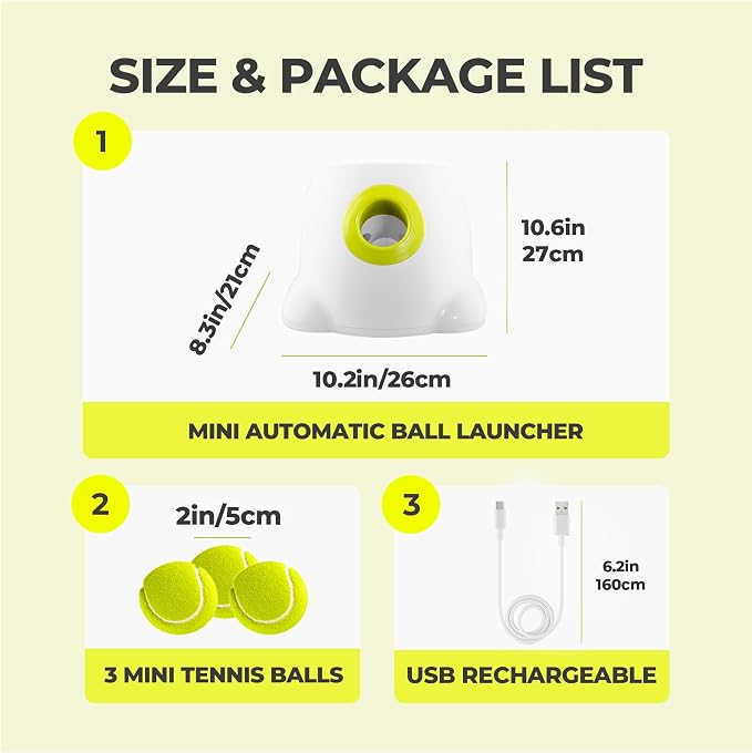 ALL FOR PAWS Automatic Dog Ball Launcher, Interactive Fetch Toy for Small to Medium Dogs, Pet Thrower Machine for Indoor & Outdoor Play, 3 Pcs 2-Inch Balls Included