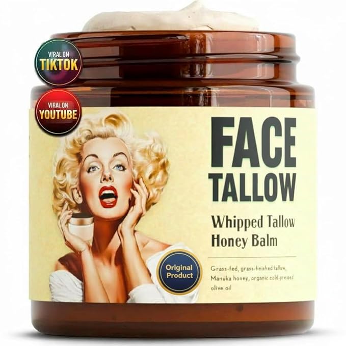 Whipped Beef Tallow and Honey Balm Moisturizer for Skin, Face, Lips, Body - Unscented