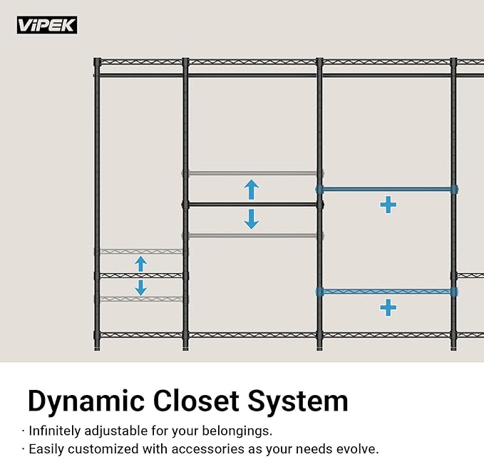 VIPEK V5 Plus Large Portable Closet Rack Freestanding Wardrobe Closet, Multi-Functional Clothes Rack Heavy Duty Metal Clothing Rack for Hanging Clothes, 85.4" L x 15.7" W x 76.4" H, Black