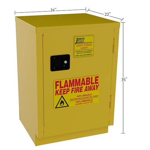 Jamco 12 Gallon Steel Flammable Safety Cabinet, Manual Doors, Yellow | Under-Counter Steel Flammable Storage Cabinet, Lockable Doors, 24"W X 22"D X 35"H, Osha & Fm Certified, Made In Usa