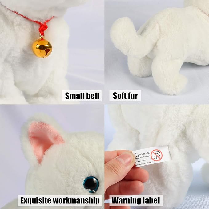 Smalody Interactive Plush Toys, Novelty Sound Control Electronic Cat Electronic Pets Robot Cat Gift for Children (White)