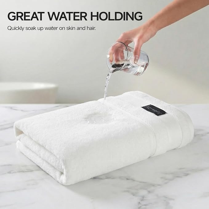REDKISS 4 Pack Large Bath Towels Set, 100% Cotton, 31x63 in, Heavyweight 760G, Highly Absorbent & Quick Dry, Super Soft Luxury Towels for Bathroom,Hotel Collection - White
