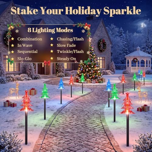 TOWPONICS Solar Christmas Lights Outdoor Pathway Decorations, 5 PCS