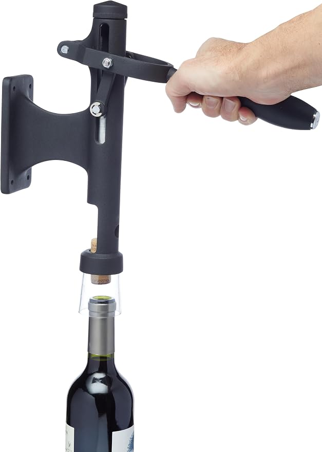 BarCraft BCWALLBO Deluxe Metal Wall-Mounted Corkscrew Bottle Opener, 31.5 x 6.5 x 26 cm (12.5" x 2.5" x 10.5") - Black, Wall Mounted