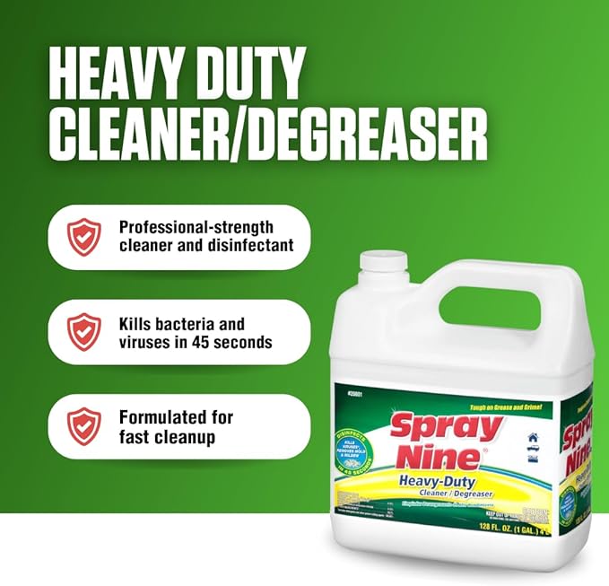 Spray Nine 26801 Heavy Duty Cleaner, Degreaser & Disinfectant for Home, Yard Equipment, Automotive & More - Refill for Spray Bottle 1 Gallon (Pack of 1)
