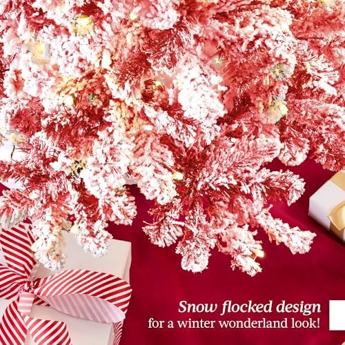 Best Choice Products Pre-Lit Red Christmas Tree, 7.5ft Artificial Flocked Full Fir Tree, Holiday Decoration w/ 550 Lights, 1,346 Branch Tips