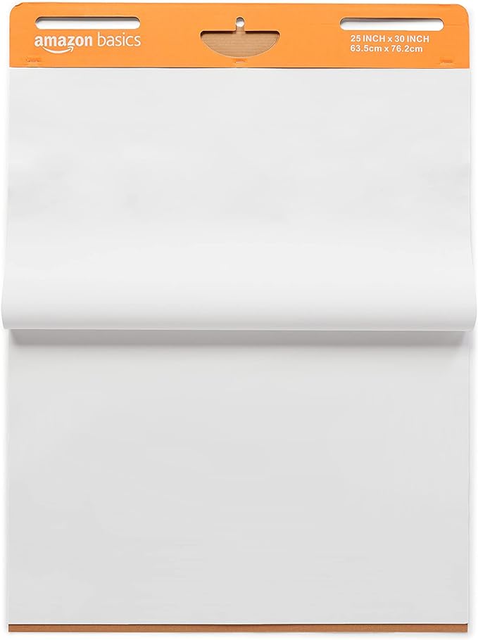 Amazon Basics Sticky Easel Pads for Presentations, Whiteboard-Compatible, 25 x 30 Inch, Rectangular, White, 4-Pack