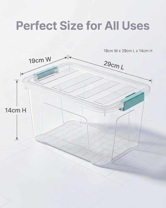 Storage Bins with Lids 6 Pack Clear Storage Containers, 7 Quart Stackable Plastic Containers with Secure Black Buckle Latch, Durable Storage Box Organizer for Pantry, Closet, Office & Classroom