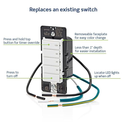 Leviton Countdown Timer Switch for household lights, heaters and exhaust fans, 2-4-8-12 hour, No Neutral Wire Required, Single Pole, 15A, 1/2 HP/9.8A Fan/Motor, DT112-1LW, White