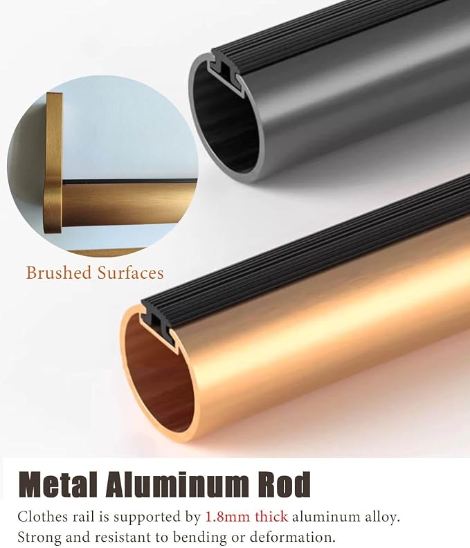 Closet Rod Brushed Gold Clothes Hanging Rack Rod Ceiling/Wall Mount, Small Space Silent Closet Hanger Bar Organizer, Heavy Duty Round Pole Garment Rail(92cm (36 in))