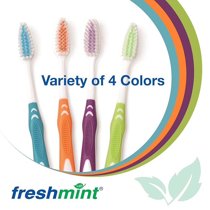 FRESHMINT Individually Wrapped Bulk Premium Toothbrushes (144 Pack), Oversized Easy Grip Handle, Soft Multi Color Nylon Bristles, Perfect for Travel, Hotel, Donation. Toothpaste Sold Separately.