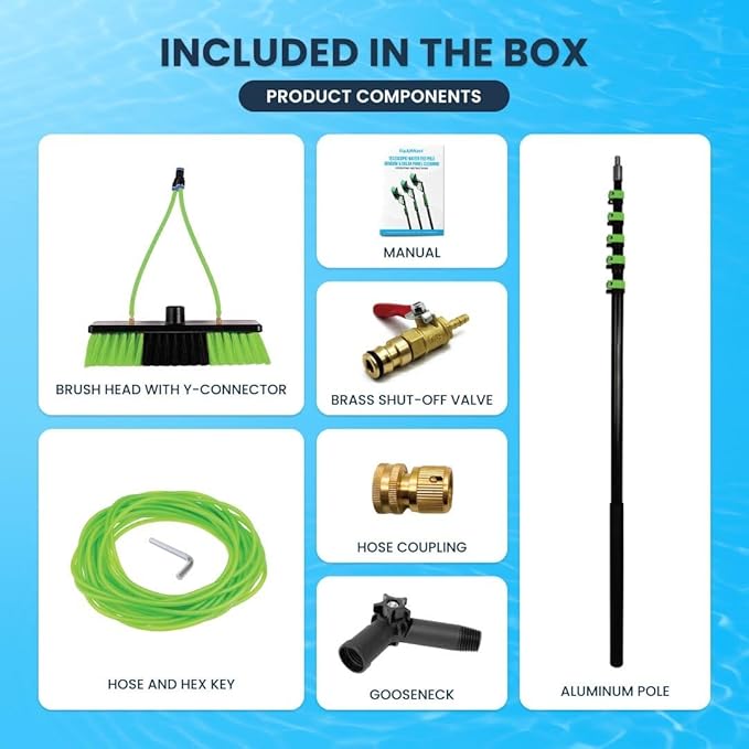 30 Feet Reach Solar Panel Cleaning Brush & Pole Water Fed Pole Kit, Window Cleaner Window Glass Solar Panel Cleaning System Washing Equipment Tool Solution Scrubber Brush & Hose Spray Washer