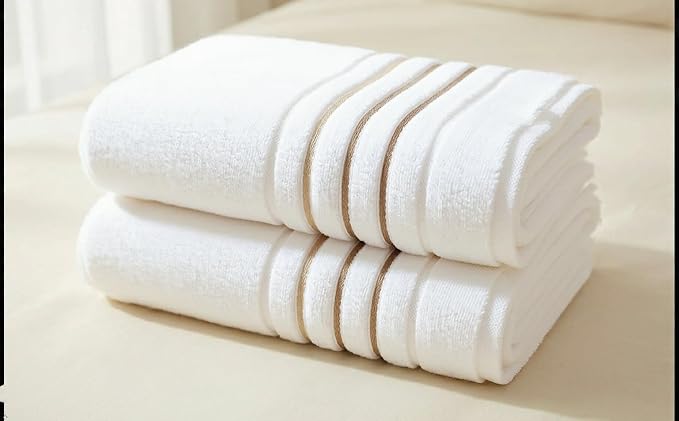 Bath Towels Set for Bathroom – Luxury 6-Piece Cotton Towels, Soft Absorbent & Quick Dry, 600 GSM Bath Towels for Bathroom, Hotel Spa Quality (White/Taupe, 2-Bath Towel Set)