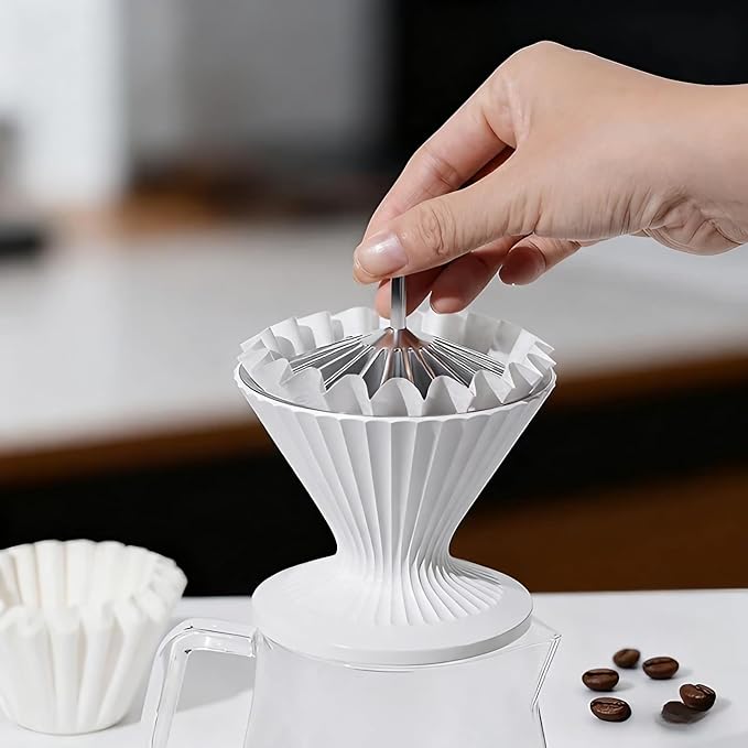 Filter Paper Presser All Metal Coffee Filter Shape Retainer Pre-pour Tool for Basket & V60 Filter Paper Pour Over Coffee (Silver)