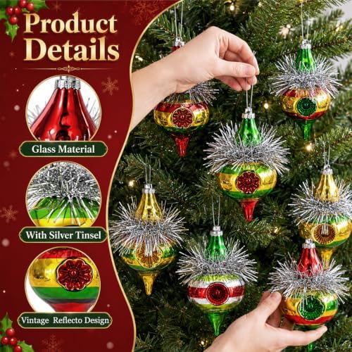 Soulchen 8 Pcs Vintage Glass Christmas Tree Drop Finial Ornaments for Tree