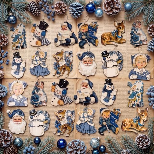 Huwena 36 Pcs Vintage Christmas Tree Ornaments, Classic, Blue Ivory
