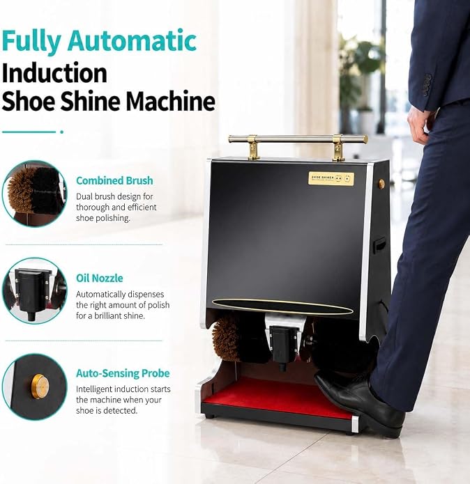 Electric Automatic Shoe Polisher Cleaner 80W | Automatic Shoe Polishing Machine Featuring Sensor, Oil Reservoir, Stainless Steel Design for Home and Hotels