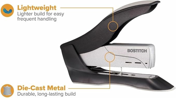 Bostitch Office inHANCE+100 Heavy Duty Stapler - Two Fingers, No Effort, Spring Powered Stapler - 100 Sheets, Gray (1300)