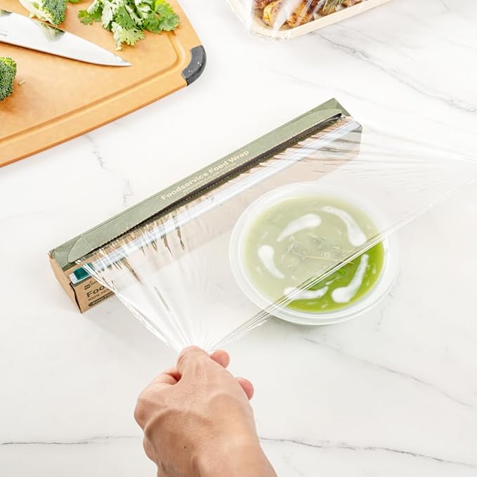 Restaurantware Basic Nature 12" x 200' Food Wrap 1 Microwavable Cling Wrap - With Built-In Slide Cutter Freezable Clear Plastic Kitchen Food Wrap Durable For Restaurant Cafes And Delis