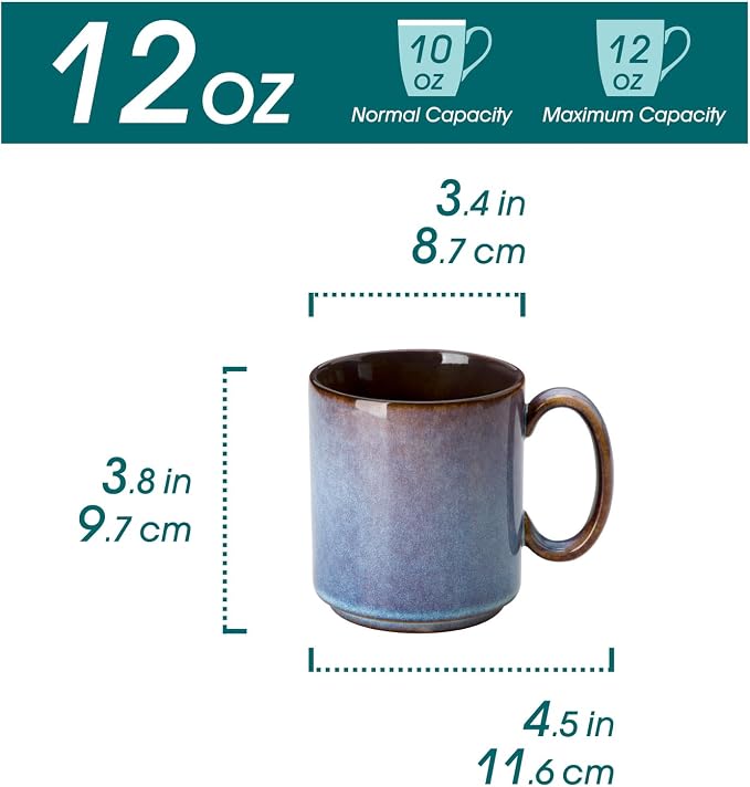 vancasso ONION Ceramic Coffee Mugs Set of 6, 12 Oz Coffee Cups for Latte, Cappuccino, Tea & Hot Cocoa, Artisan Modern Style for Coffee Bar, Home & Kitchen, Microwave & Dishwasher Safe, Deep Blue Gray