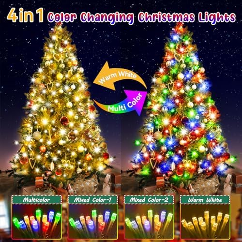 Hezbjiti 720 LED 337FT Christmas Lights Outdoor 11 Modes Color Changing String Lights with Timer Memor Waterproof Fairy Lights for Party Tree Yard Porch Wedding (Multicolor to Warm White, Clear Wire)