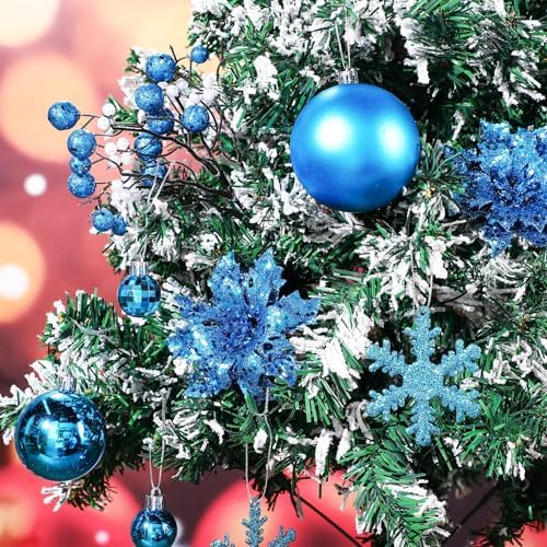 Sratte 94 Pcs Christmas Tree Ornaments Decoration Set, Lake Blue