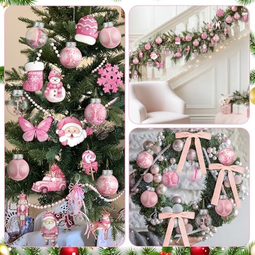 Syhood 74 Pcs Pink Christmas Tree Ornaments Set