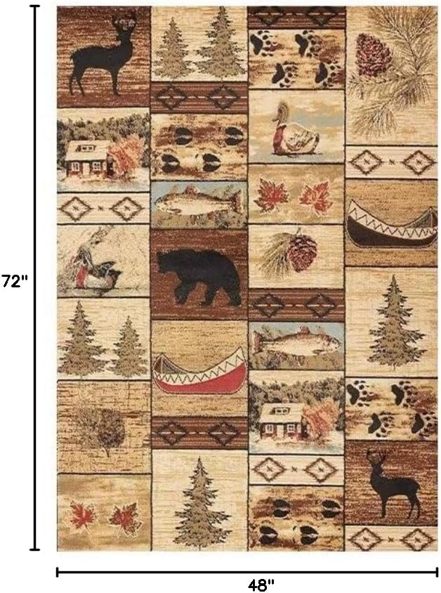 Retro Rustic Lodge Cabin Bear Area Rug for Dining Room Vintage Village American Style Throw Rugs Guest Room Decor Floor Mat 4'x6'