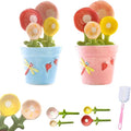 Ceramic Flower Measuring Spoon Set,Decorative FlowerPot Measuring Spoons and Cup Set in Pot, Flower Baking Scale Spoons with Base for Dry and Liquid Ingredient, 1/4 Tsp,1/2 Tsp,1Tsp,1Tbsp (2Colors)