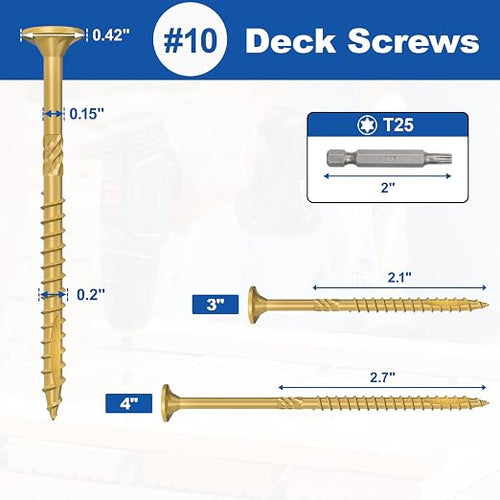 #10 x 3” Deck Screws, 108Pcs Star Drive Wood Screws | Rust Resistant Timber Screws for Timber/Log/Landscaping Wood, T25 Star Bit Included, Yellow