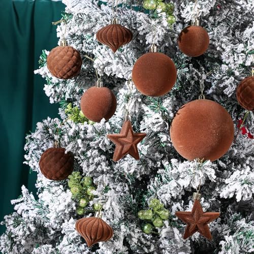 Hollowfly 95 PCS Velvet Christmas Tree Decor Set, Brown