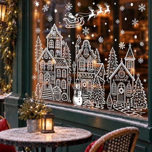 Extra Large Village Christmas Window Clings, Winter White House Stickers