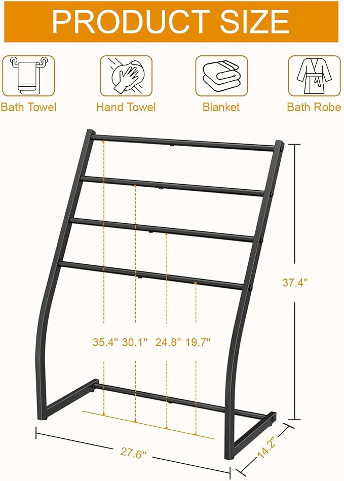 Honiter Towel Drying Rack for Bathroom, Free Standing Towel Rack, 4 Tier Wide Towel Dryer Rack, Pool Towel Racks Outdoor, Blanket Ladder Holder, Metal Towel Bar Stand for Oversized Bath Towel