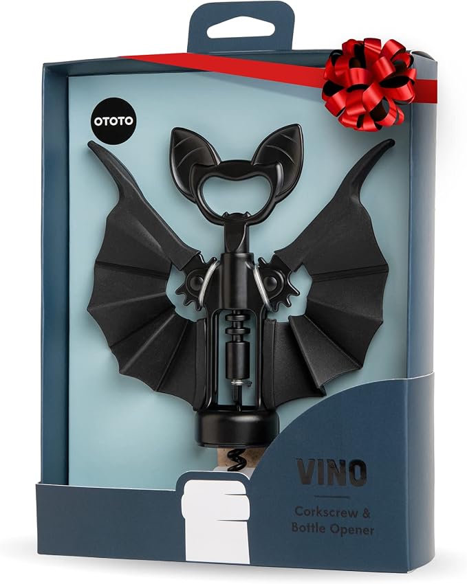 OTOTO Vino Spooky Bat 2-in-1 Wine & Beer Opener, Corkscrew & Bottle Opener, Batlicious Oven Mitts and Pot Holders Sets - Heat Resistant Trivets