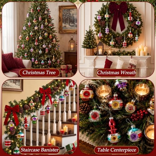 16 Pcs Vintage Glass Christmas Ornament Reflector Decor, Classic