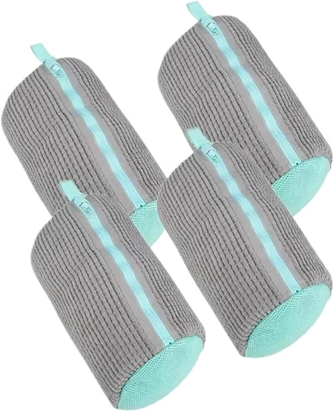 1/4PCS Shoe Washing Bag Washing Machine Laundry Bags Microfiber Closure Shoes Cleaning Bag Shoes Laundry Net Fluffy Fibers(4PCS-grey)