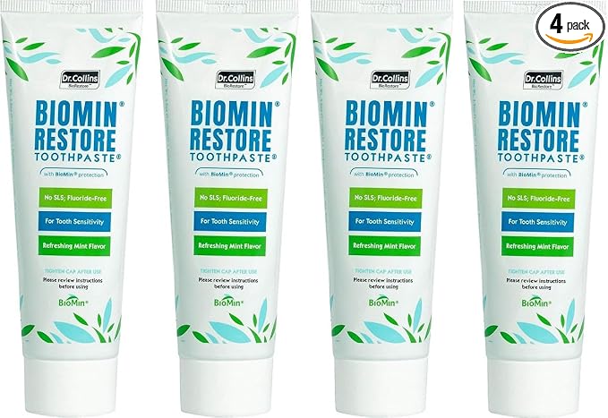 Dr. Collins Biomin Restore Toothpaste with Biomin C, 3.5 Fl Ounce (Pack of 4)