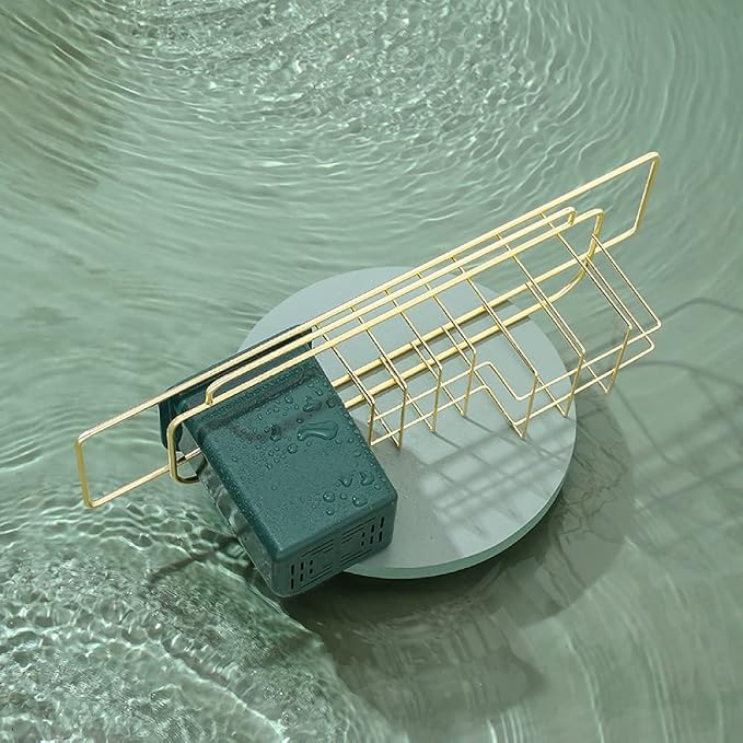 Wrought Iron Kitchen Sink Sponge Holder Drain Storage Rack Suitable for Sponge, Brush, Cloth, Cleaning Agent Green