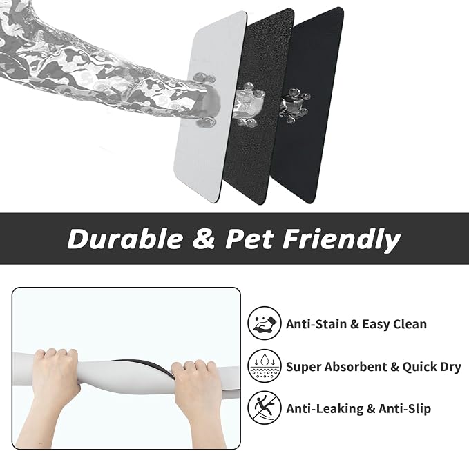HotLive Dog Food Mat - Absorbent Cat Mat for Food and Water, No Stains Pet Feeding Bowl Mat, Easy to Clean Pet Placemats, Quick Dry Dog Water Dispenser Mat for Messy Drinkers | Light Grey 18"x34"