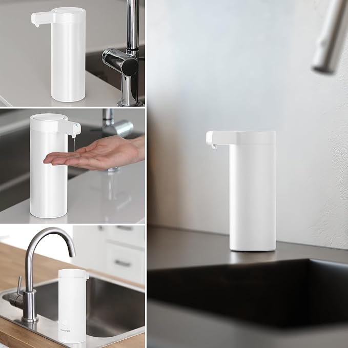 Automatic Soap Dispenser Stainless Steel with Sensor Infrared Soap Dispenser Electric IPX5 Waterproof USB-C Charging Motion Sensor for Kitchen & Bathroom (White)