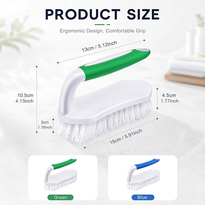Lallisa Scrub Brush for Cleaning with Handle Comfortable to Grip Heavy-Duty Flexible Stiff Bristles Scrubber Brushes Bulk for Shower Bathroom Carpet Kitchen Floor Tiles(Green Blue,24 Pcs)