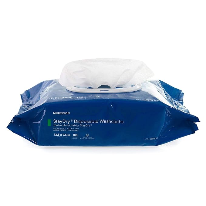McKesson Disposable Wipe 12 Pack, 600 Washcloths - Large Adult Body and Incontinence Washcloths with Aloe and Vitamin E, Alcohol-Free, 50 Wipes Per Pack