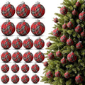 36 Pcs Christmas Tartan Plaid Ball Ornaments, Large Size, Red