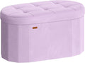 SONGMICS MINOTA Collection - Folding Ottoman with Storage, Oval Storage Ottoman Bench, for Living Room, Bedroom, Velvet Fabric, 15 x 29.9 x 15 Inches, Hibiscus Purple ULSF267PE01