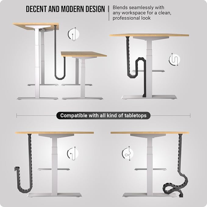 Ultimate Setup Under Desk Cable Management Vertebrae - Perfect for Sit Stand Desk - Wire Management - Adjustable Length - Flexible Cable Spine - Black, 133 cm